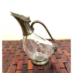 Vintage Duck Decanter Brass & Glass Italian Wine Pitcher with Hinged Lid Barware